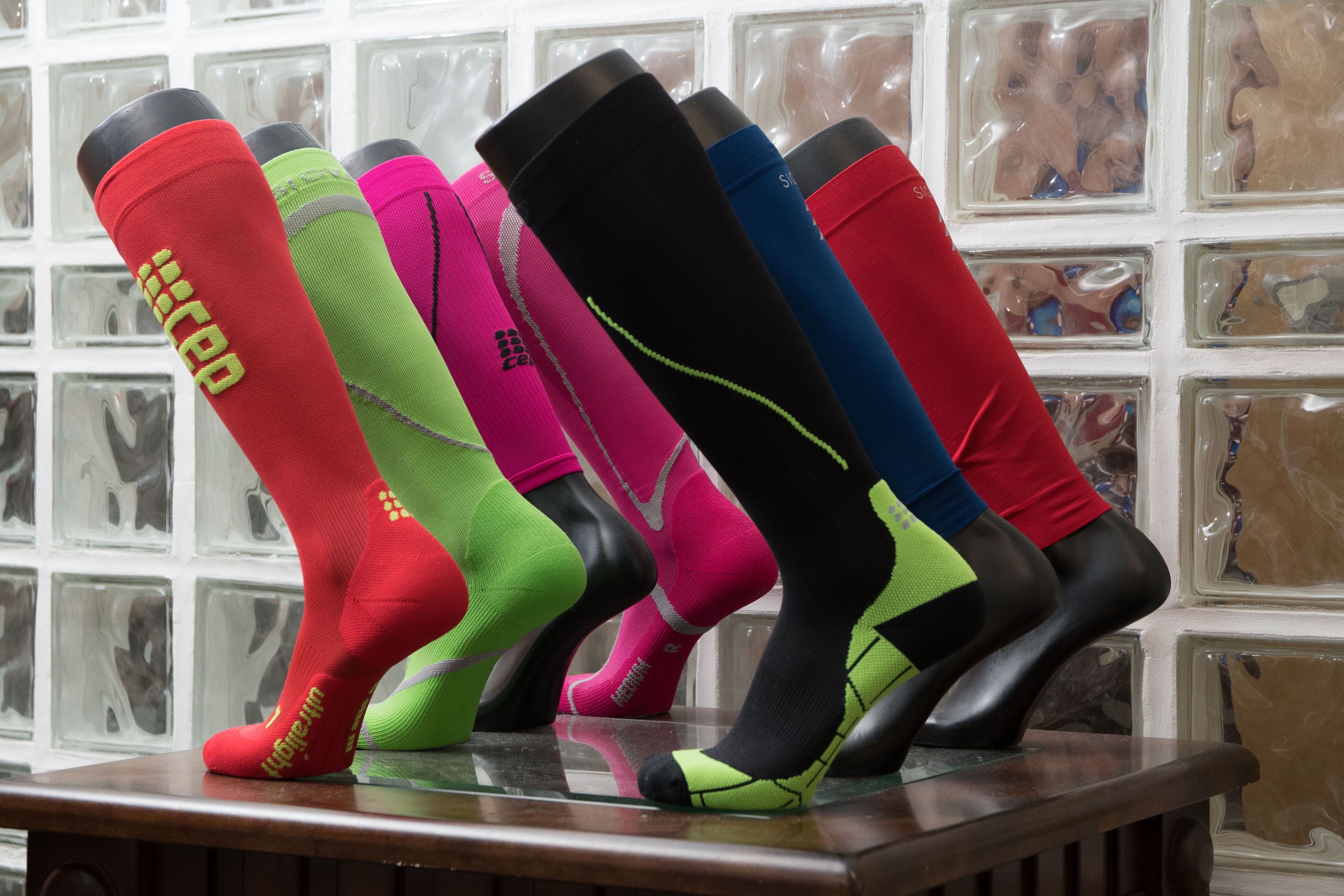 Compression Socks of multiple colors to improve vein health.